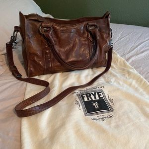 Large Frye Cognac brown leather satchel. Exceptional new like quality.